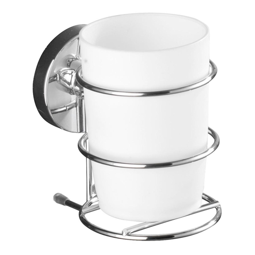 WENKO 20880100-Muki VACUUM-LOC MILAZZO 7,5x11,5 cm kiiltävä kromi/valkoinen