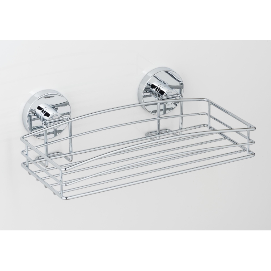 WENKO 20883100 - VACUUM-LOC pyöreä teräshylly 26 x 15,3 cm, kiiltävä kromi