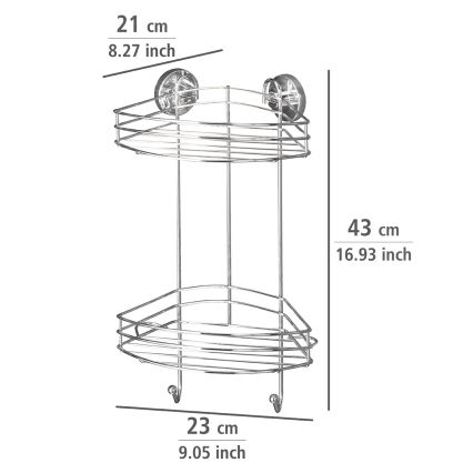 WENKO 20885100-kulmahylly VACUUM-LOC pyöreä teräs 24,5x41 cm kiiltävä kromi
