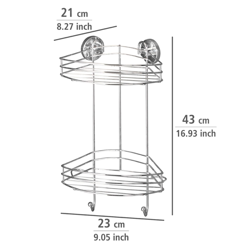 WENKO 20885100-kulmahylly VACUUM-LOC pyöreä teräs 24,5x41 cm kiiltävä kromi