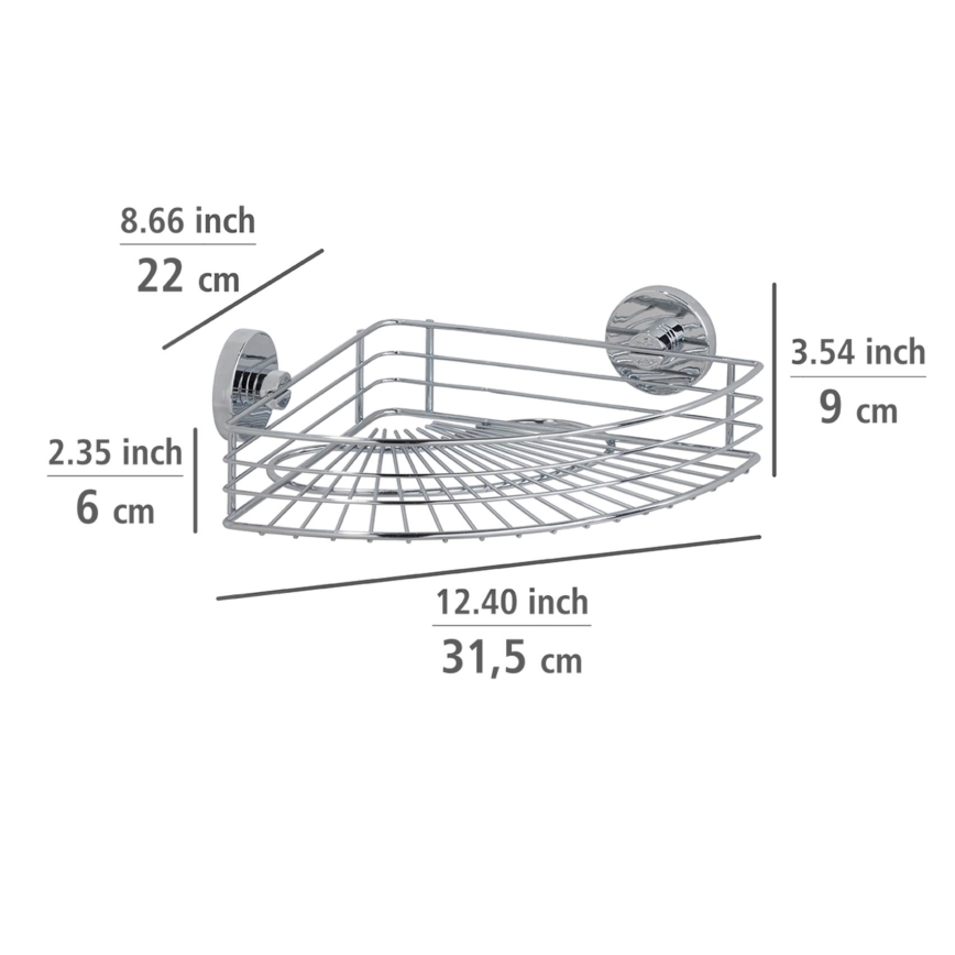 WENKO 20887100 – VACUUM-LOC pyöreä teräshylly 31 x 22,5 cm, kiiltävä kromi