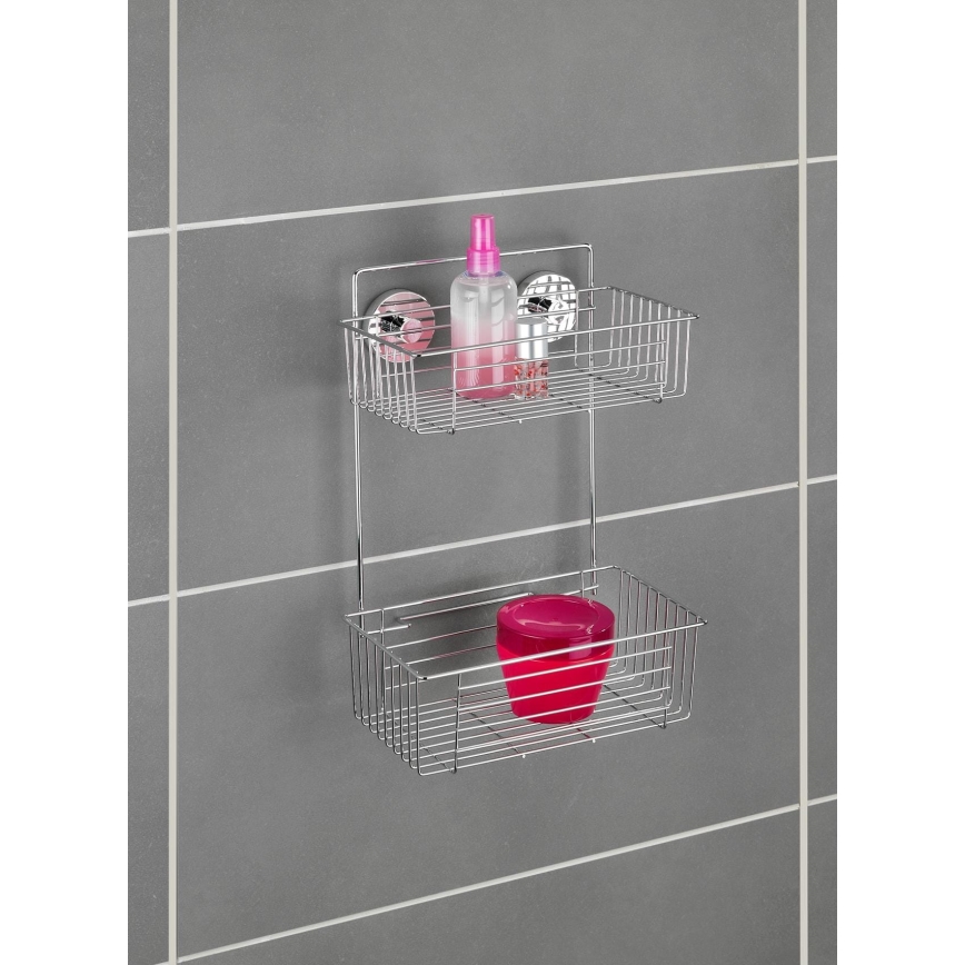 WENKO 20889100-VACUUM-LOC pyöreä teräshylly 26x38 cm kiiltävä kromi