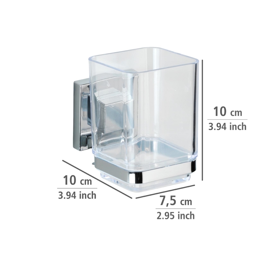 WENKO 22680100 -Kuppi VACUUM-LOC QUADRO ED 7,5x10 cm hopea/kiiltävä kromi/läpinäkyvä