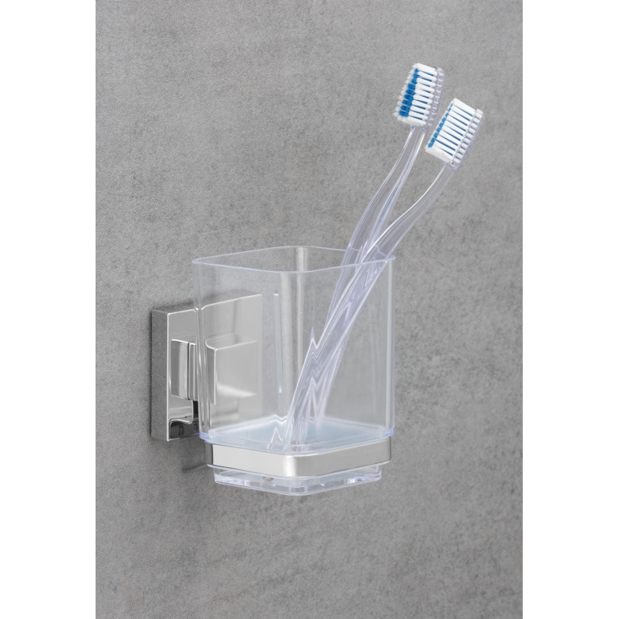 WENKO 22680100 -Kuppi VACUUM-LOC QUADRO ED 7,5x10 cm hopea/kiiltävä kromi/läpinäkyvä
