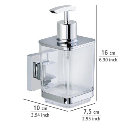 WENKO 22683100-saippuapumppu VACUUM-LOC QUADRO ED 7,5x16 cm hopea/kiiltävä kromi