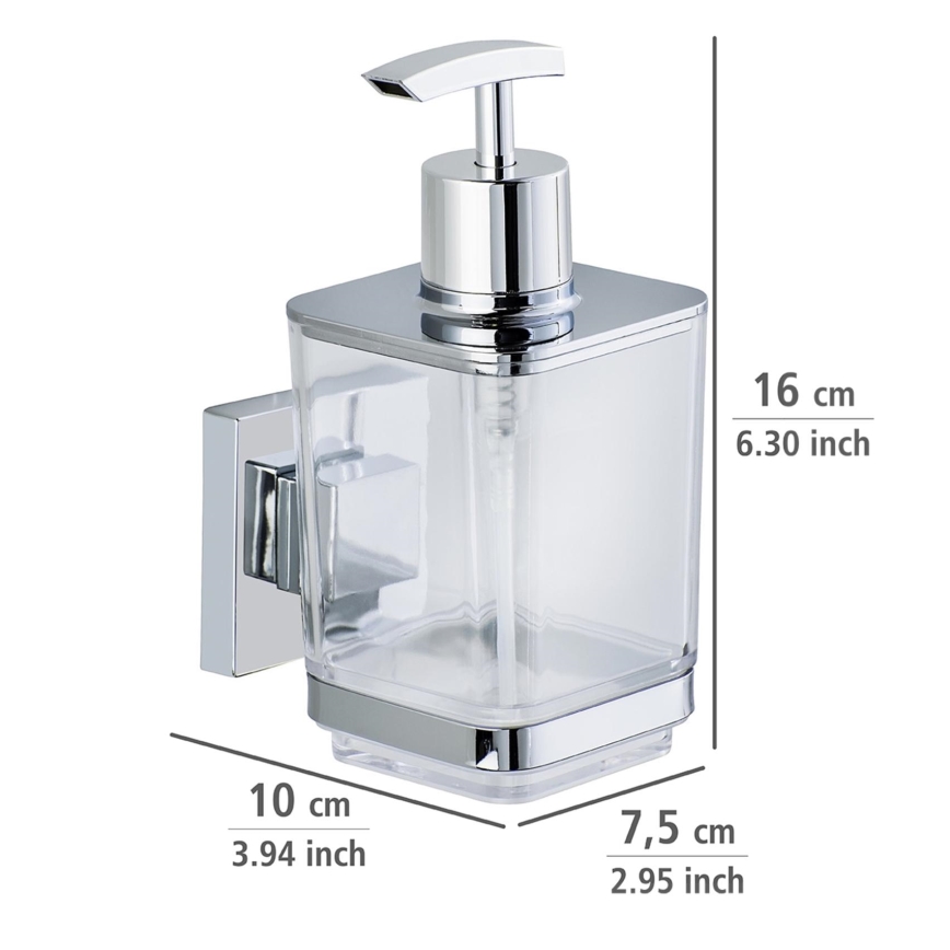 WENKO 22683100-saippuapumppu VACUUM-LOC QUADRO ED 7,5x16 cm hopea/kiiltävä kromi