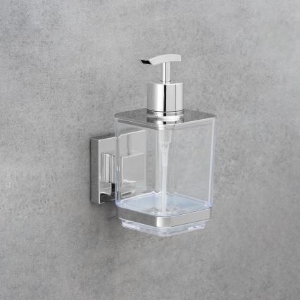 WENKO 22683100-saippuapumppu VACUUM-LOC QUADRO ED 7,5x16 cm hopea/kiiltävä kromi