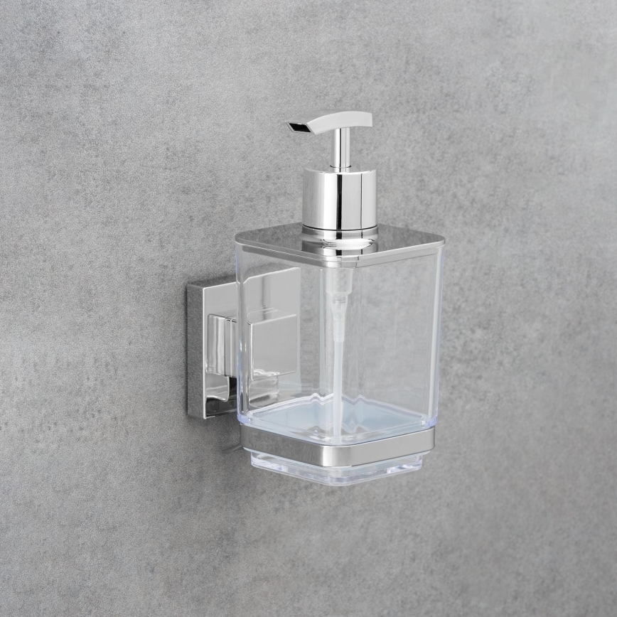 WENKO 22683100-saippuapumppu VACUUM-LOC QUADRO ED 7,5x16 cm hopea/kiiltävä kromi