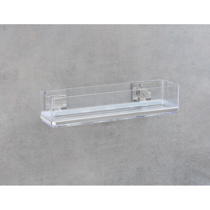 WENKO 22685100-Hylly VACUUM-LOC QUADRO ED 38,5x14,5 cm hopea/kiiltävä. kromi