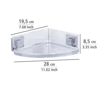 WENKO 22686100-Kulmahylly VACUUM-LOC QUADRO ED 28x19,5 cm hopeanvärinen/läpinäkyvä