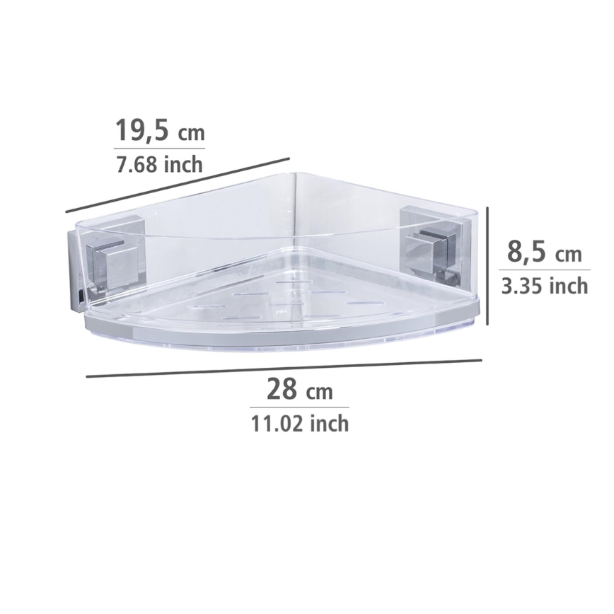 WENKO 22686100-Kulmahylly VACUUM-LOC QUADRO ED 28x19,5 cm hopeanvärinen/läpinäkyvä
