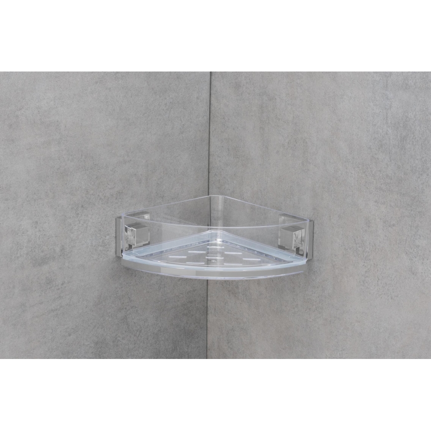 WENKO 22686100-Kulmahylly VACUUM-LOC QUADRO ED 28x19,5 cm hopeanvärinen/läpinäkyvä