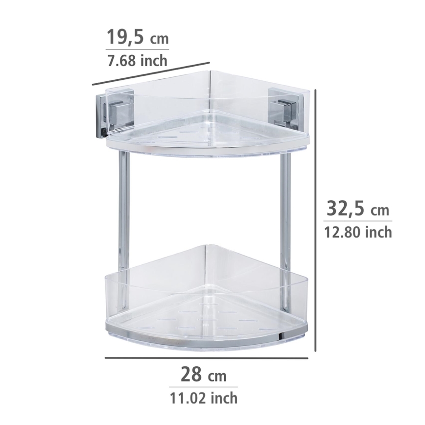 WENKO 22690100-Kulmahylly VACUUM-LOC QUADRO ED 28x32,5 cm hopea/kiiltävä kromi