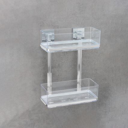 WENKO 22691100-Hylly VACUUM-LOC QUADRO ED 25,5x32,5 cm hopea/kiiltävä kromi/läpinäkyvä