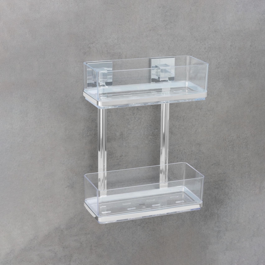 WENKO 22691100-Hylly VACUUM-LOC QUADRO ED 25,5x32,5 cm hopea/kiiltävä kromi/läpinäkyvä