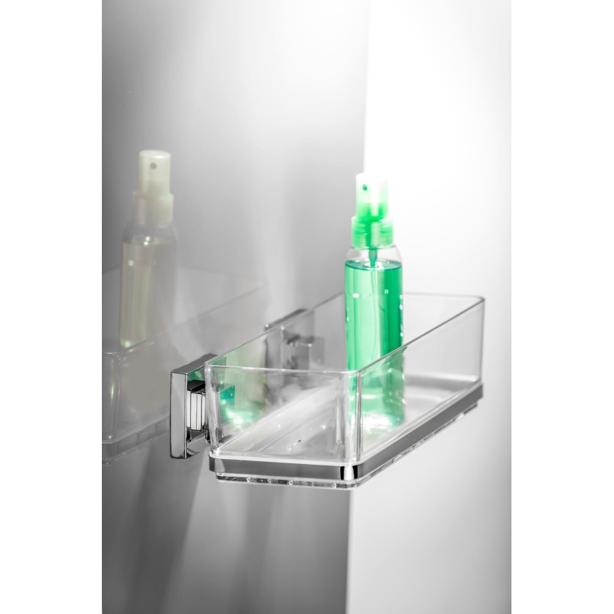 WENKO 22692100-Imukupilla kiinnitettävä hylly VACUUM-LOC QUADRO ED 25,5x14 cm hopea/läpinäkyvä