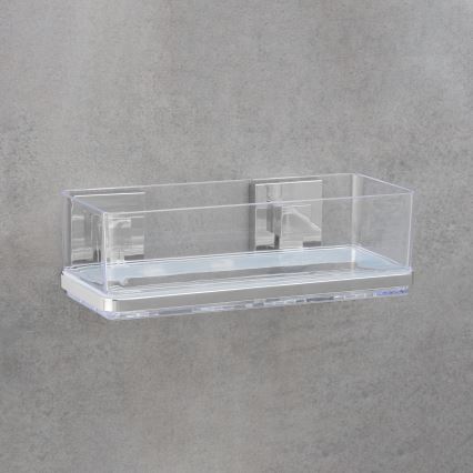 WENKO 22692100-Imukupilla kiinnitettävä hylly VACUUM-LOC QUADRO ED 25,5x14 cm hopea/läpinäkyvä