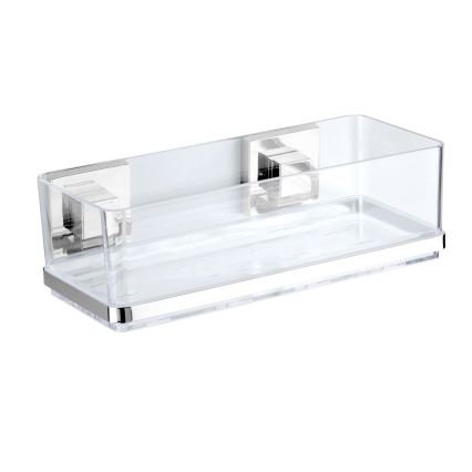 WENKO 22692100-Imukupilla kiinnitettävä hylly VACUUM-LOC QUADRO ED 25,5x14 cm hopea/läpinäkyvä