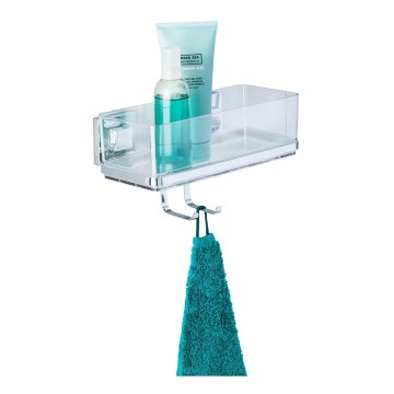 WENKO 22694100-Hylly VACUUM-LOC QUADRO ED 25,5x15 cm hopea/kiiltävä kromi/läpinäkyvä