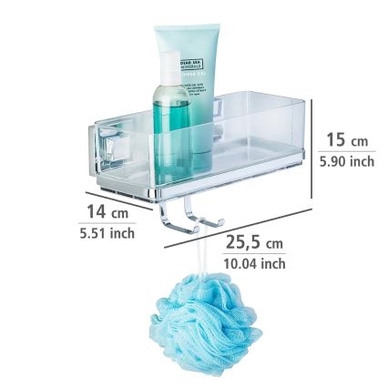 WENKO 22694100-Hylly VACUUM-LOC QUADRO ED 25,5x15 cm hopea/kiiltävä kromi/läpinäkyvä