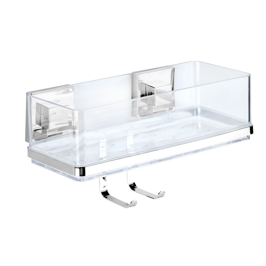 WENKO 22694100-Hylly VACUUM-LOC QUADRO ED 25,5x15 cm hopea/kiiltävä kromi/läpinäkyvä