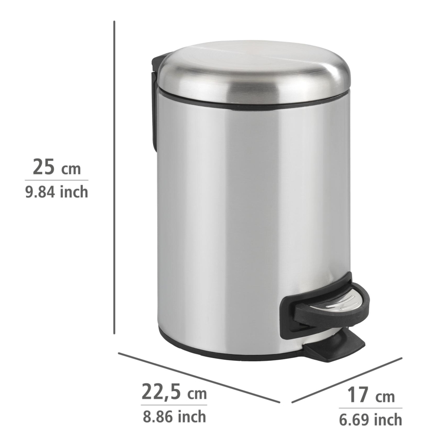 WENKO 22829100 - Roskakori LEMAN 17x25 cm, ruostumatonta terästä, satiinipinta, musta