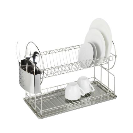 WENKO 2329100 - Astioiden kuivausteline DUO 21x33 cm ruostumaton teräs/hopea