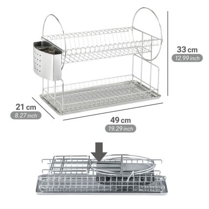 WENKO 2329100 - Astioiden kuivausteline DUO 21x33 cm ruostumaton teräs/hopea