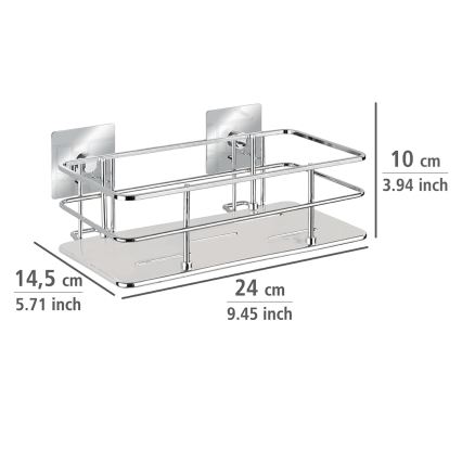 WENKO 23854800-Hylly TURBO-LOC QUADRO ED. 24x14,5 cm ruostumaton teräs/kiiltävä kromi
