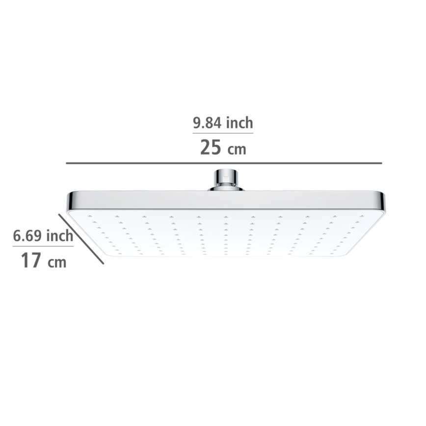 WENKO 24001100 - Suihkupää AUTOMAATTINEN PUHDISTUS 25x17 cm kiiltävä kromi/valkoinen