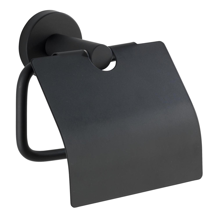 WENKO 24241100-WC-paperiteline BOSIO BLACK 15x13,5 cm ruostumaton teräs/hopea