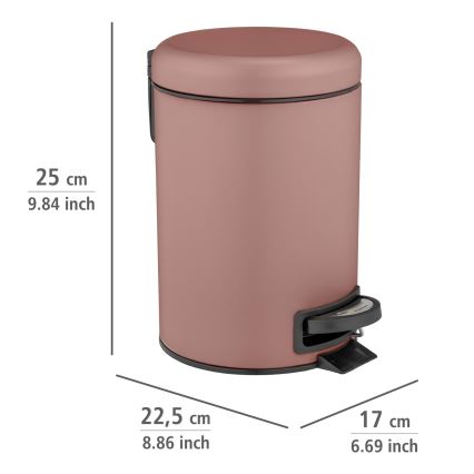 WENKO 25155100 - Roskakori LEMAN 17x25 cm vaaleanpunainen/musta