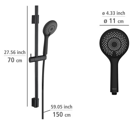 WENKO 25453100 - Suihkusetti vedensäästöjärjestelmällä 70 cm musta