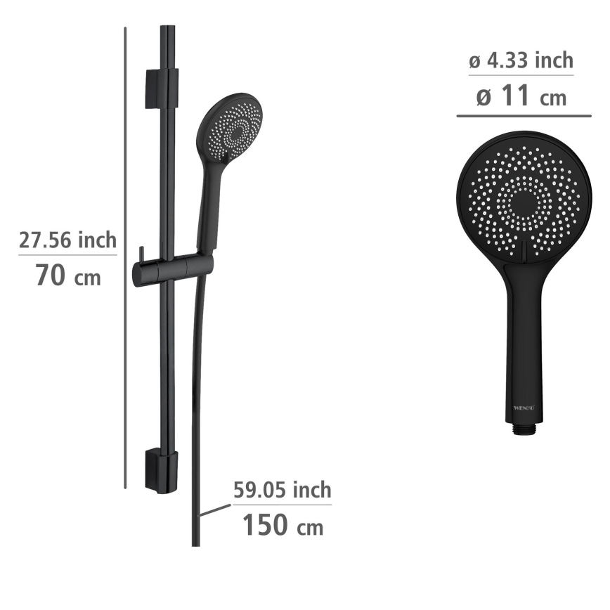 WENKO 25453100 - Suihkusetti vedensäästöjärjestelmällä 70 cm musta