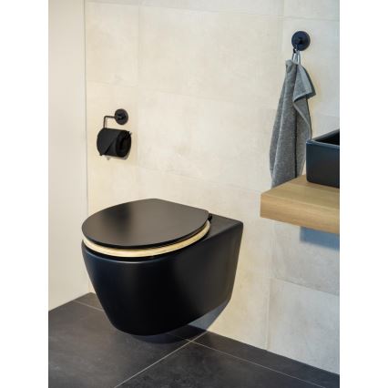 WENKO 25772100 - WC-istuinkansi BAMBUZA 37x44 cm musta/ruskea/kiiltävä kromi