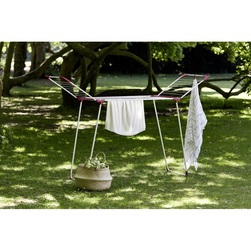 WENKO 3774021100 - Pyykin kuivausteline SUMMER DRY 153x76 cm valkoinen/vaaleanpunainen