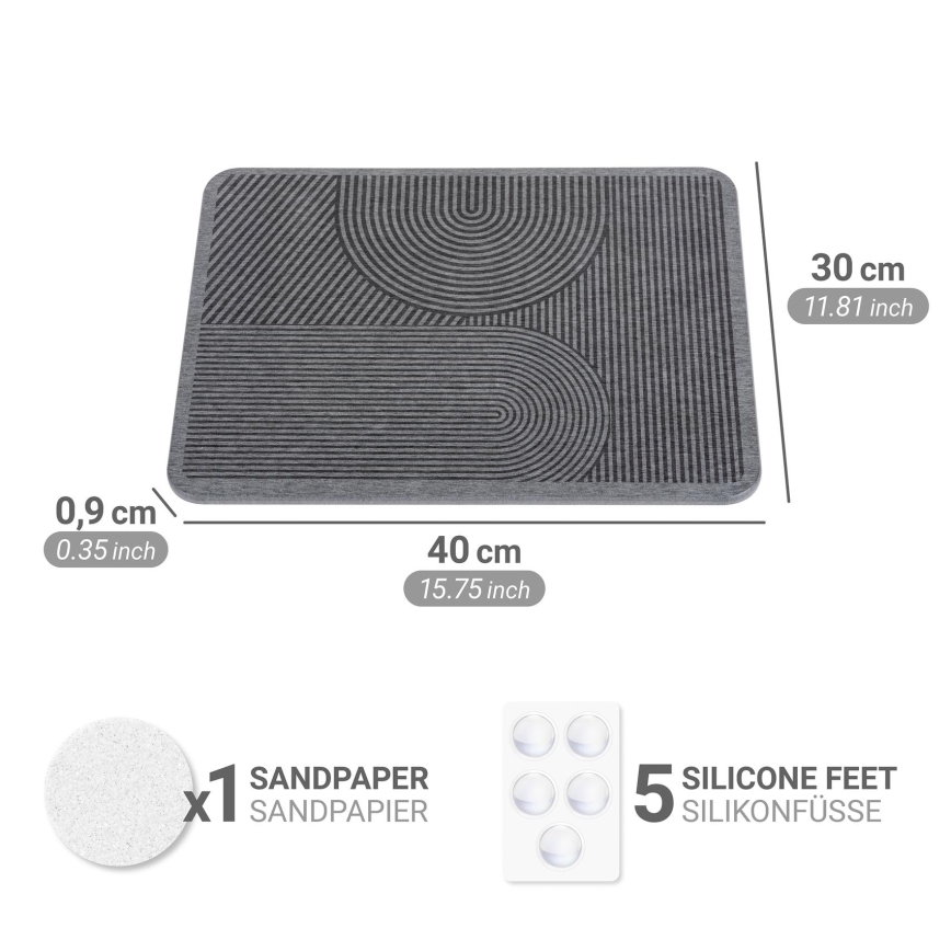 WENKO 54955100 - DAMON-kuivatusmatto 40x30 cm diatomiiitti/harmaa