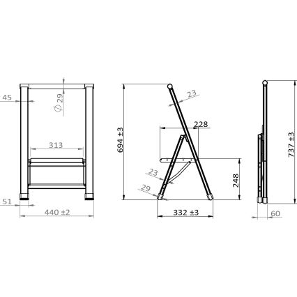 WENKO 601011100 - ALU-DESIGN-tikkaat 44x101 cm hopea/musta