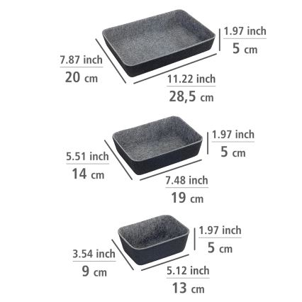 WENKO 64502100 - FELT-laatikkojärjestäjä 28,5x20 cm harmaa