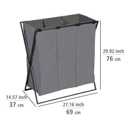 WENKO 71297800 - Pyykkikori TRIO 69x76 cm harmaa/musta
