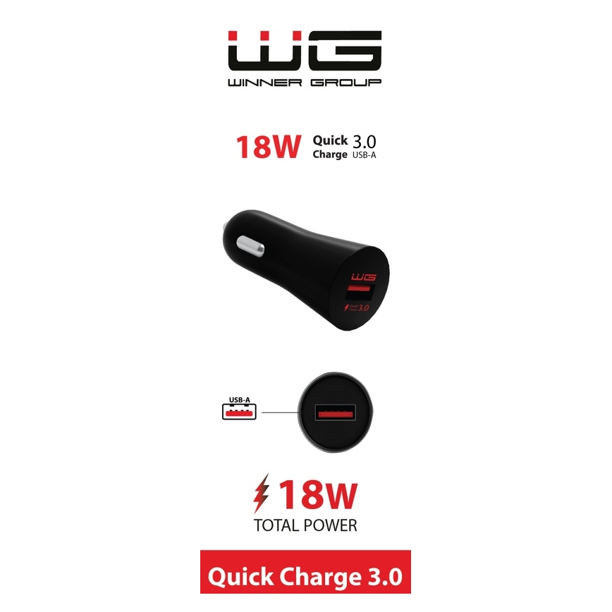 Winner Group - Autolaturi 1xUSB-A Power Delivery 18W musta