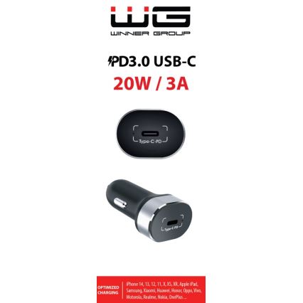 Winner Group - Autolaturi 1xUSB-C Power Delivery 20W musta