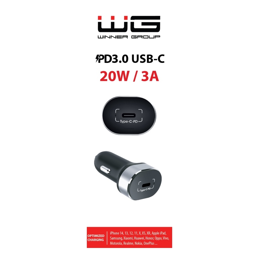 Winner Group - Autolaturi 1xUSB-C Power Delivery 20W musta