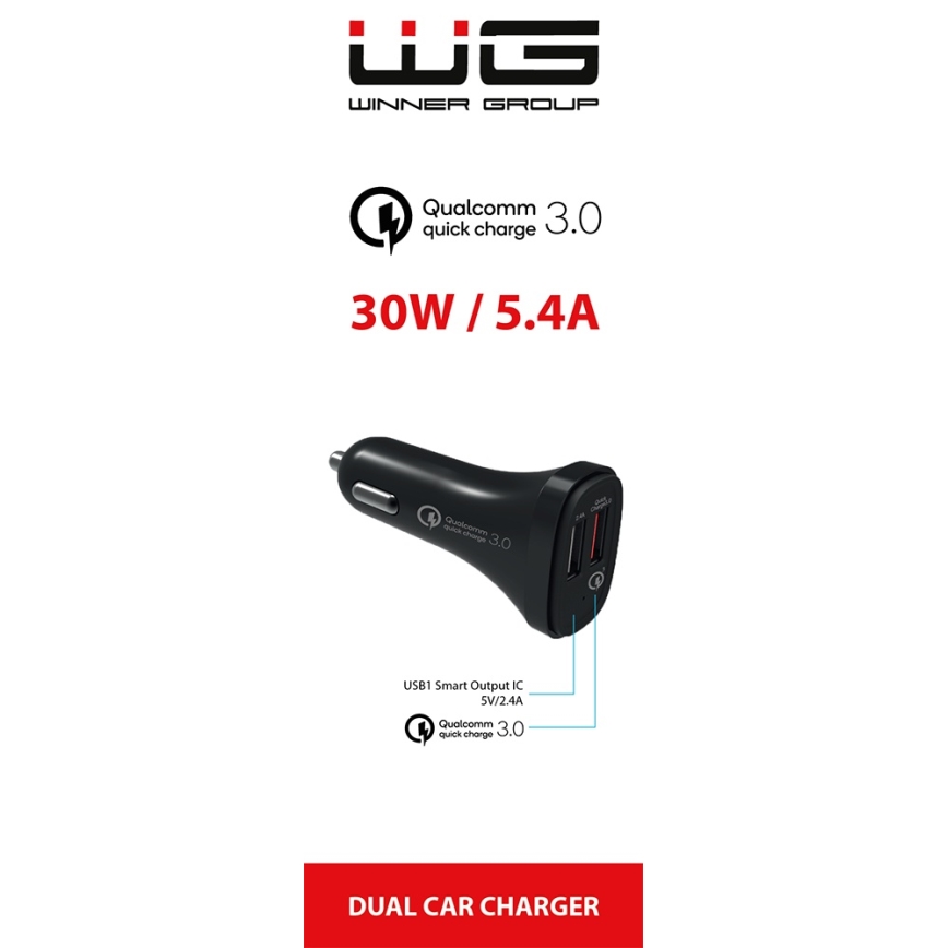 Winner Group - Autolaturi 2xUSB-A Power Delivery 30W musta