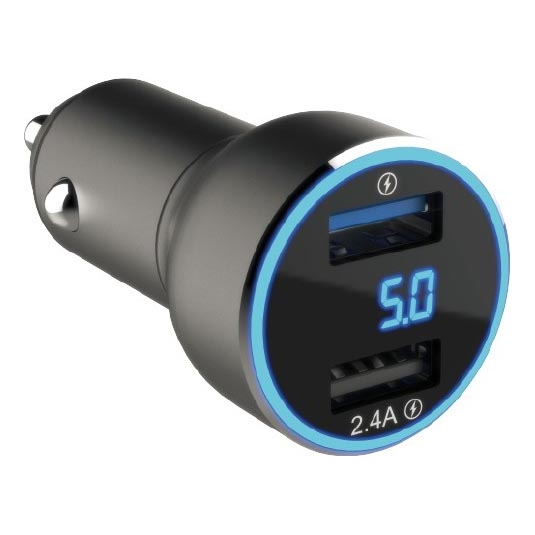 Winner Group - Autolaturi kanssa näyttö 2xUSB-A Power Delivery 30W musta