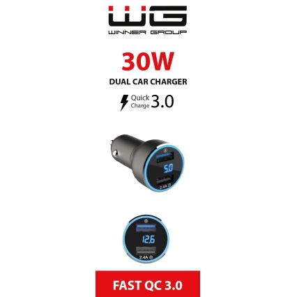 Winner Group - Autolaturi kanssa näyttö 2xUSB-A Power Delivery 30W musta
