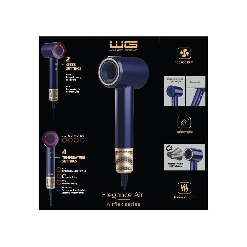 Winner Group - Hiustenkuivain ionisaattorin kanssa Elegance Air 1600W/230V sininen
