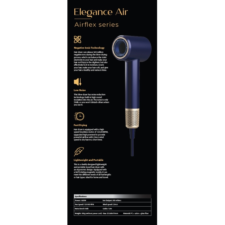 Winner Group - Hiustenkuivain ionisaattorin kanssa Elegance Air 1600W/230V sininen
