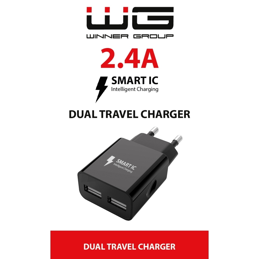 Winner Group - Latausadapteri 2xUSB-A 12W musta
