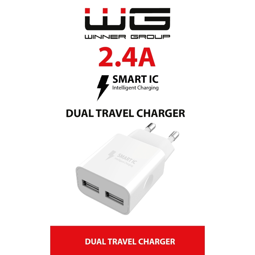Winner Group - Latausadapteri 2xUSB-A 12W valkoinen